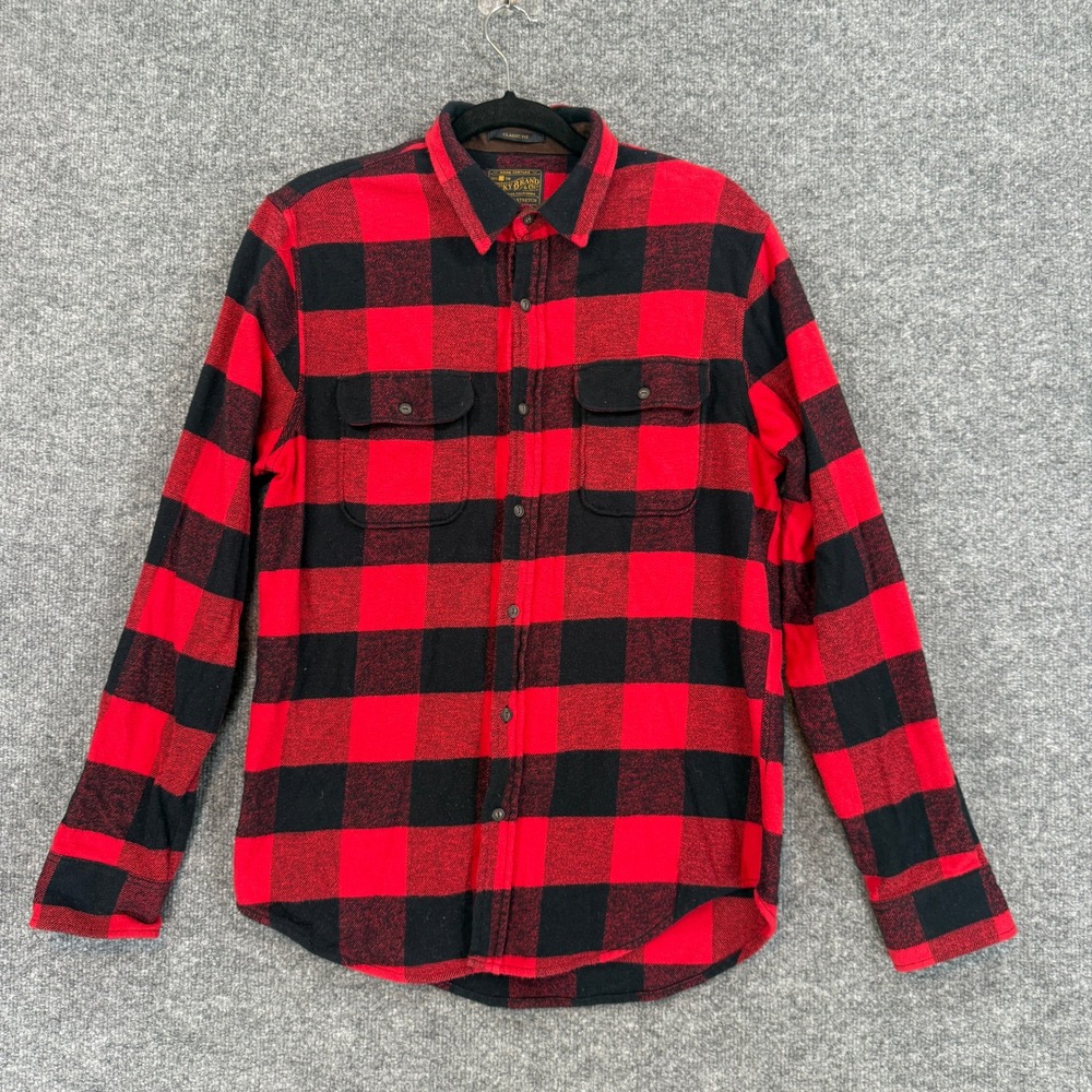 Lucky Brand Flannel Shirt Men Small Red Buffalo Plaid Saturday Stretch Button Up